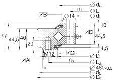 交叉滾子軸承 XSA140414-N, 標(biāo)準(zhǔn)系列 14， 外部的齒輪齒，兩側(cè)唇密封