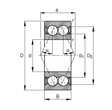 角接觸球軸承 3810-B-2RSR-TVH, 雙列，雙側唇密封，接觸角 α = 25°