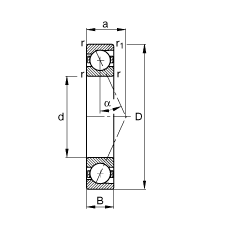 主軸軸承 B71919-E-T-P4S, 調(diào)節(jié)，成對或單元安裝，接觸角 α = 25°，限制公差