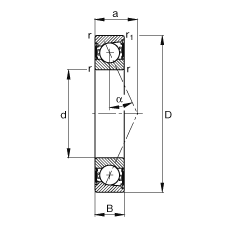 主軸軸承 B71915-E-2RSD-T-P4S, 調節，成對安裝，接觸角 α = 25°，兩側唇密封，非接觸，限制公差