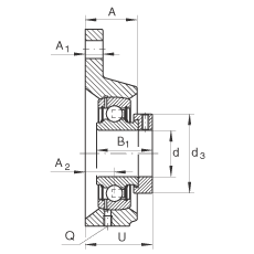 軸承座單元 PCFTR12, 帶三個螺栓孔的法蘭的軸承座單元，鑄鐵，偏心鎖圈，P型密封