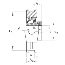 吊裝式軸承座單元 RTUE45, 鑄鐵軸承座，帶偏心鎖圈的外球面球軸承，R 密封