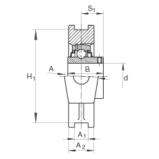 吊裝式軸承座單元 RTUEY40, 鑄鐵軸承座，內(nèi)圈帶平頭螺釘?shù)耐馇蛎媲蜉S承，R密封