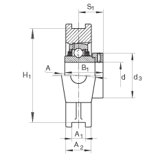 吊裝式軸承座單元 TTUE70, 鑄鐵軸承座，帶偏心鎖圈的外球面球軸承，T 型密封