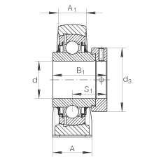 直立式軸承座單元 LASE20-N, 鑄鐵軸承座，帶偏心鎖圈的外球面球軸承，L 型密封